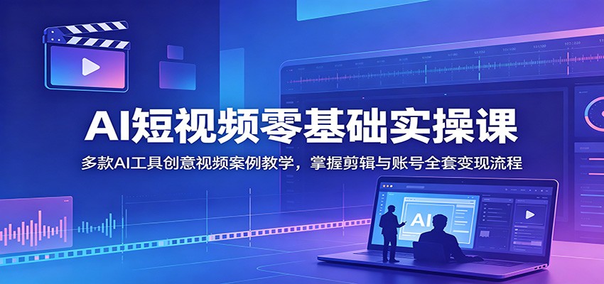 AI短视频零基础实操课:多款AI工具创意视频案例教学,掌握剪辑与账号全套变现流程-迦哆网创社