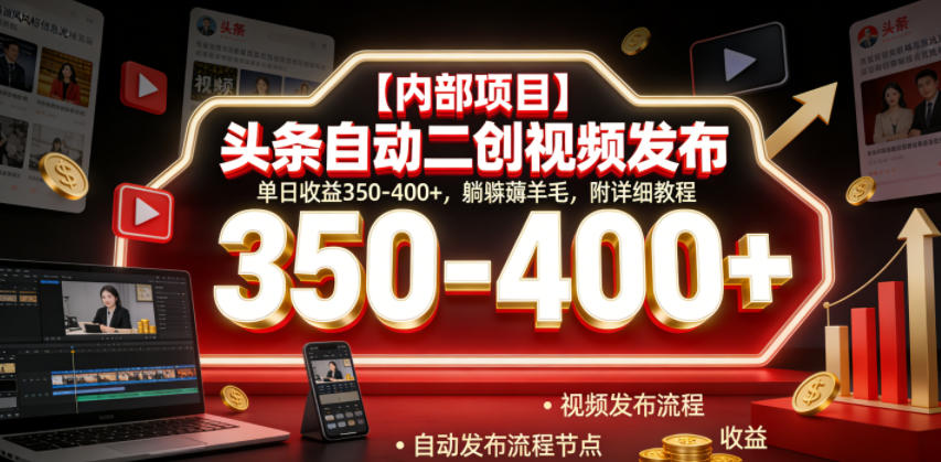 【内部项目】头条自动二创视频发布,单日收益350-400+,躺賺薅羊毛,附详细教程【揭秘】-迦哆网创社
