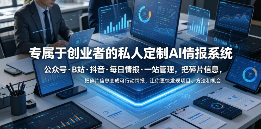 专属于创业者的私人定制AI情报系统,公众号·B站·抖音·每日情报·一站管理,把碎片信息变成可行动情报,让你更快发现项目、方法和机会-迦哆网创社
