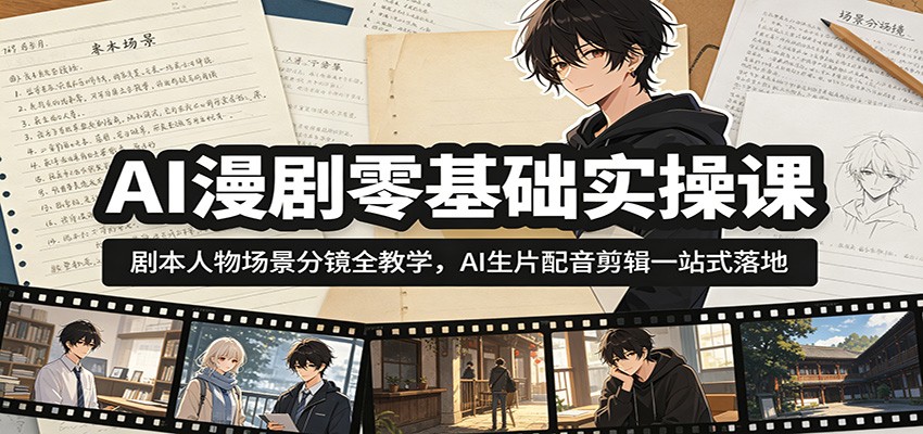AI漫剧零基础实操课：剧本人物场景分镜全教学，AI生片配音剪辑一站式落地-迦哆网创社