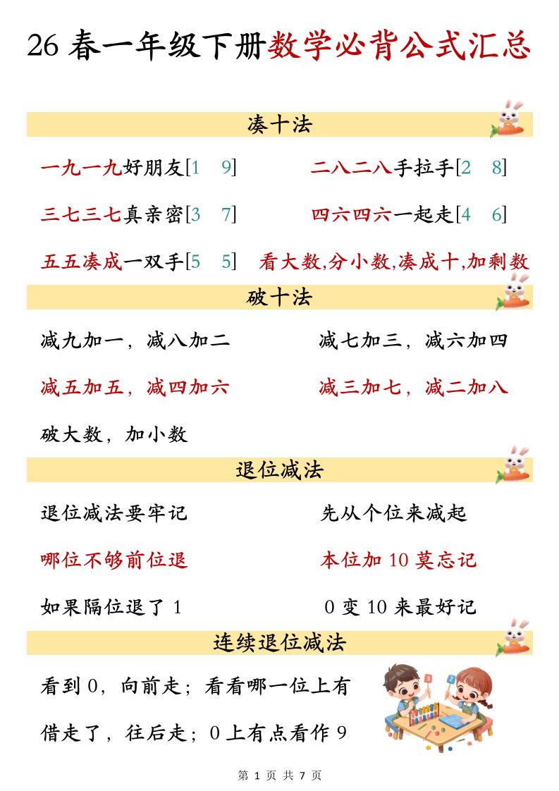26春一年级下数学期末必背公式汇总-迦哆网创社