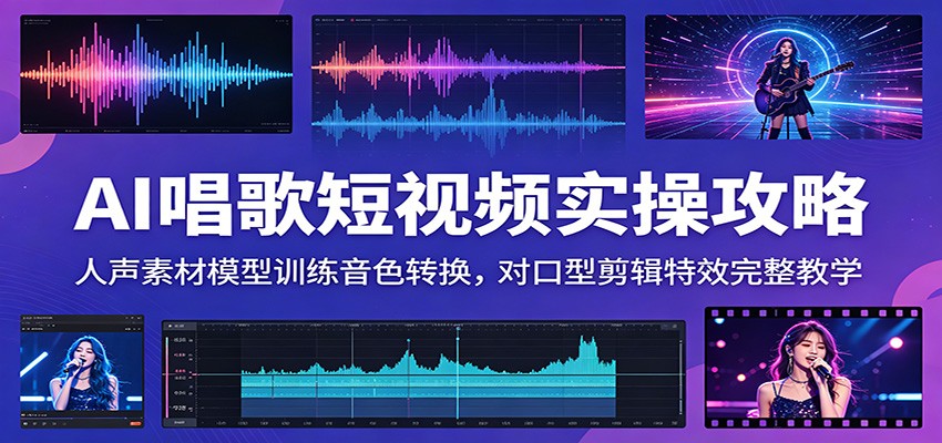 AI唱歌短视频实操攻略:人声素材模型训练音色转换,对口型剪辑特效完整教学-迦哆网创社