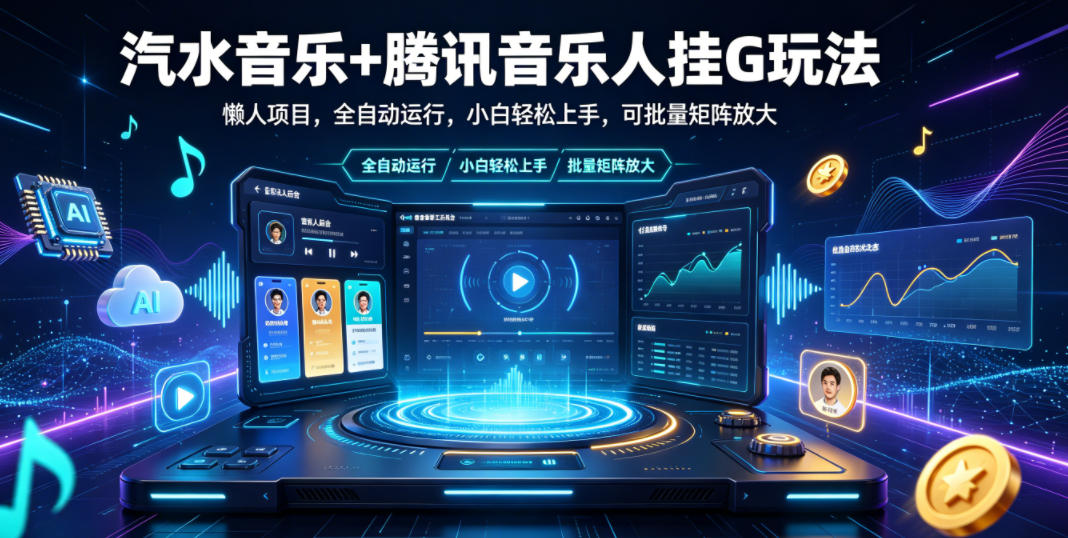 汽水音乐+腾讯音乐人挂G玩法，懒人项目，全自动运行，小白轻松上手，可批量矩阵放大【揭秘】-迦哆网创社