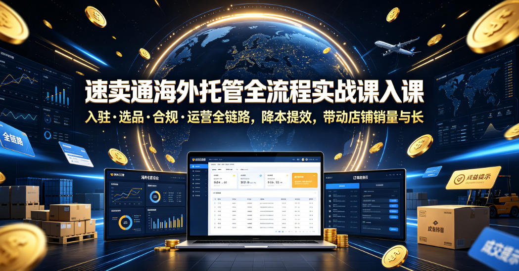 速卖通海外托管全流程实战课入驻・选品・合规・运营全链路,降本提效,带动店铺销量与收益增长-迦哆网创社