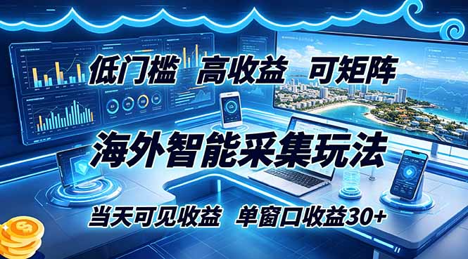 海外智能采集玩法,低门槛高单价可矩阵,当天可见收益,单窗口30+-迦哆网创社
