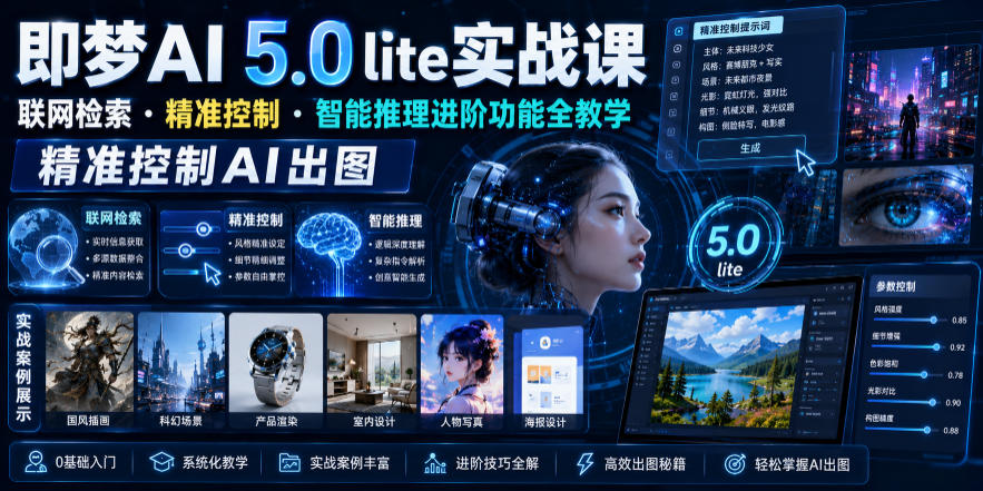 即梦AI 5.0 lite实战课,联网检索・精准控制・智能推理进阶功能全教学,精准控制AI出图-迦哆网创社