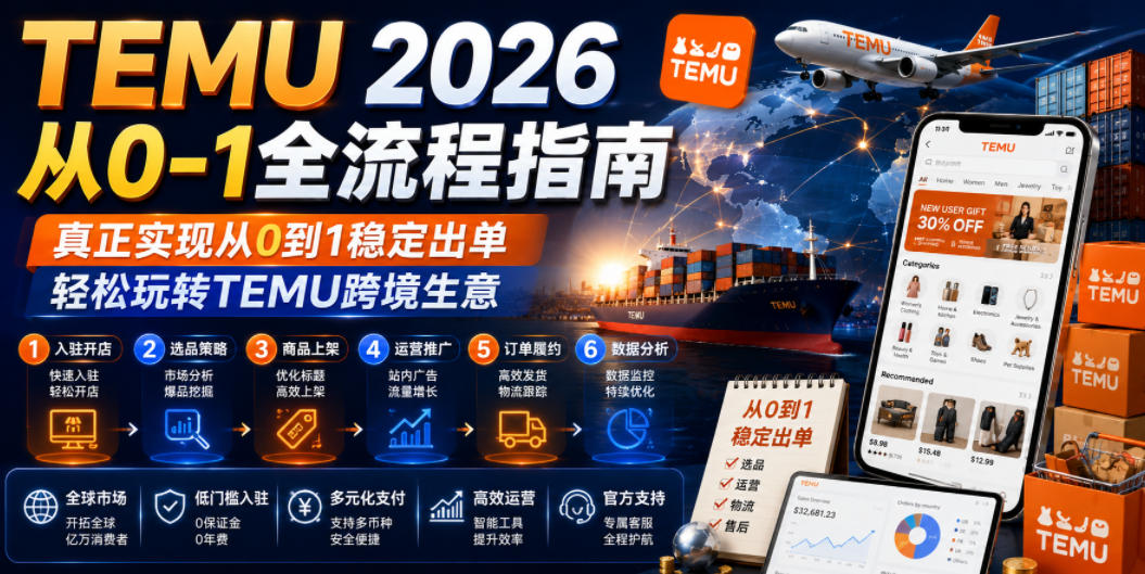 TEMU 2026从0-1全流程指南，真正实现从0到1稳定出单，轻松玩转TEMU跨境生意-迦哆网创社