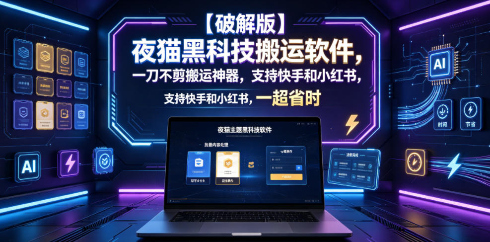 【破解版】夜猫黑科技搬运软件，一刀不剪搬运神器，支持快手和小红书，一键搬运超省时！-迦哆网创社