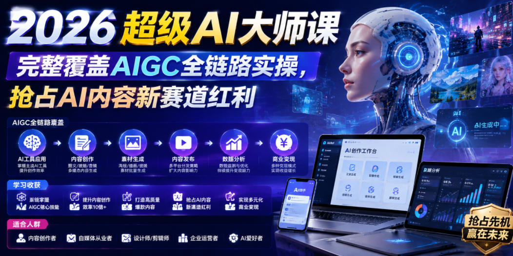2026超级AI大师课，完整覆盖AIGC全链路实操，抢占AI内容新赛道红利-迦哆网创社