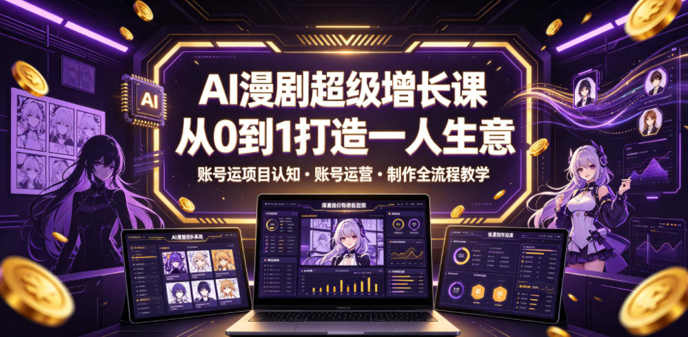AI漫剧超级增长课,从0到1打造一人生意,项目认知・账号运营・制作全流程教学-迦哆网创社