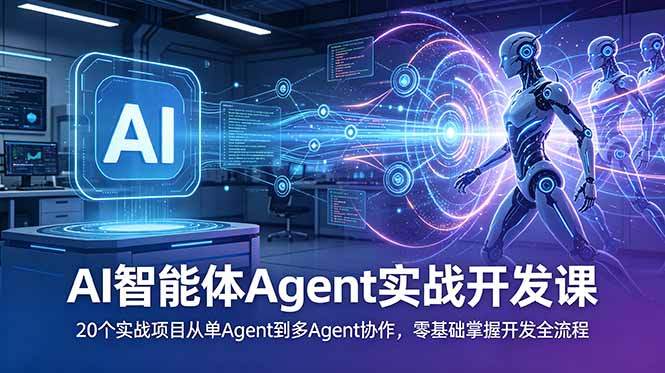AI智能体Agent实战开发课:20个实战项目从单Agent到多Agent协作,零基础掌握开发全流程-迦哆网创社