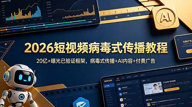 2026短视频病毒式传播教程:20亿+曝光已验证框架,病毒式传播+AI内容+付费广告-迦哆网创社