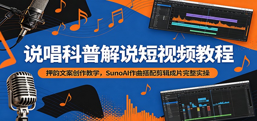 说唱科普解说短视频教程：押韵文案创作教学，SunoAI作曲搭配剪辑成片完整实操-迦哆网创社