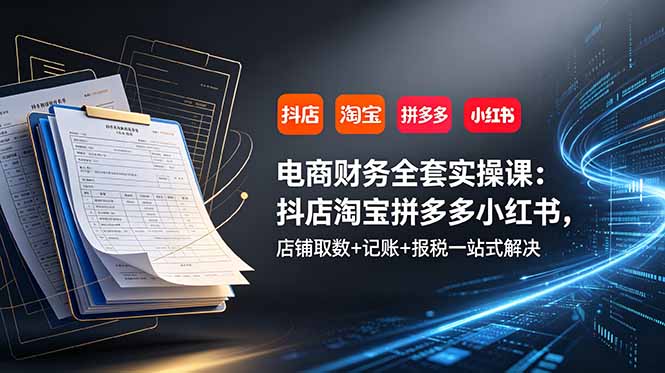 电商财务全套实操课:抖店淘宝拼多多小红书,店铺取数+记账+报税一站式解决-迦哆网创社