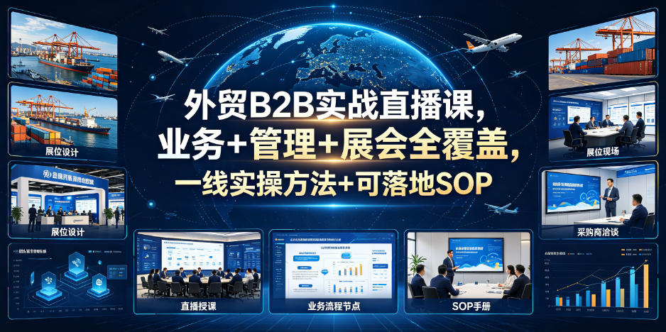外贸B2B实战直播课，业务+管理+展会全覆盖，一线实操方法+可落地SOP-迦哆网创社