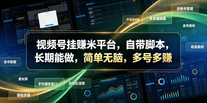 视频号挂賺米平台,自带脚本,长期能做,简单无脑,多号多賺【揭秘】-迦哆网创社