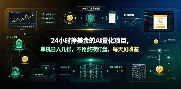 24小时挣美金的AI量化项目,单机日入几十美刀,不用熬夜盯盘,每天见收益【揭秘】-迦哆网创社