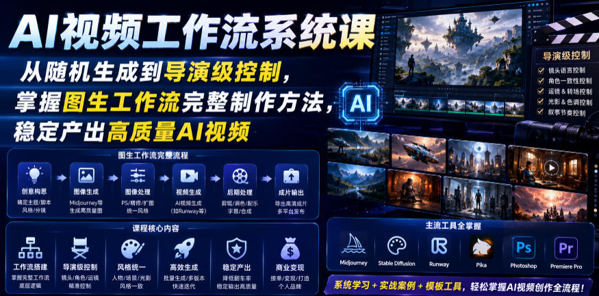 AI视频工作流系统课,从随机生成到导演级控制,掌握图生工作流完整制作方法,稳定产出高质量AI视频-迦哆网创社