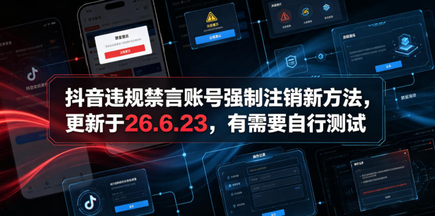 抖音违规禁言账号强制注销新方法,更新于26.6.23,有需要自行测试-迦哆网创社
