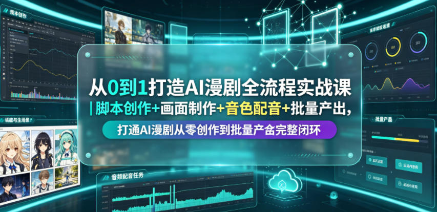 从0到1打造AI漫剧全流程实战课｜脚本创作+画面制作+音色配音+批量产出，打通AI漫剧从零创作到批量量产完整闭环-迦哆网创社