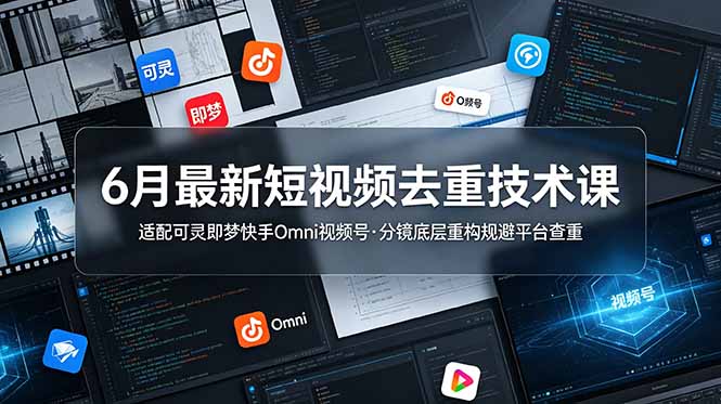 6月最新短视频去重技术课,适配可灵即梦快手Omni视频号,分镜底层重构规避平台查重-迦哆网创社