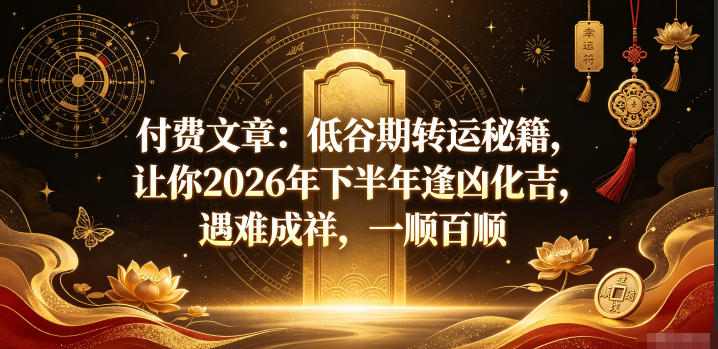 付费文章：低谷期转运秘籍，让你2026年下半年逢凶化吉，遇难成祥，一顺百顺-迦哆网创社