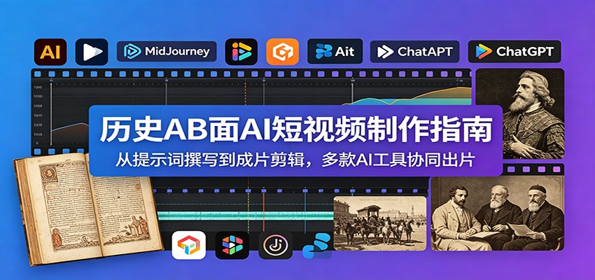 历史AB面AI短视频制作指南：从提示词撰写到成片剪辑，多款AI工具协同出片-迦哆网创社