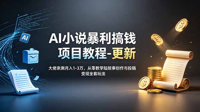 AI小说暴利搞钱项目教程-更新,大佬亲测月入1-3万,从零教学短故事创作与投稿变现全套玩法-迦哆网创社