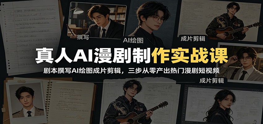 真人AI漫剧制作实战课:剧本撰写AI绘图成片剪辑,三步从零产出热门漫剧短视频-迦哆网创社