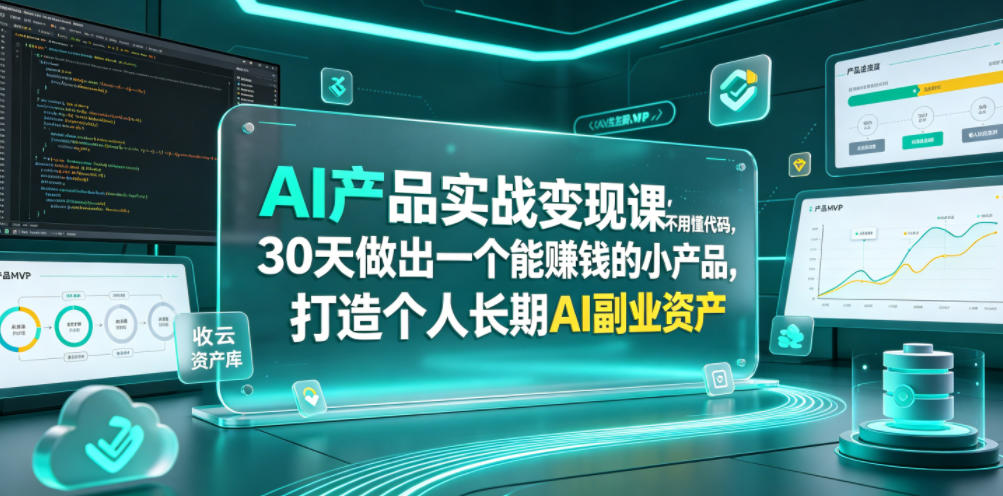AI产品实战变现课，不用懂代码，30天做出一个能賺钱的小产品，打造个人长期AI副业资产-迦哆网创社