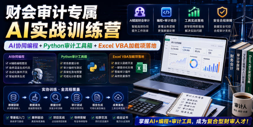 财会审计专属AI实战训练营｜AI协同编程+Python审计工具箱+Excel VBA加载项落地-迦哆网创社