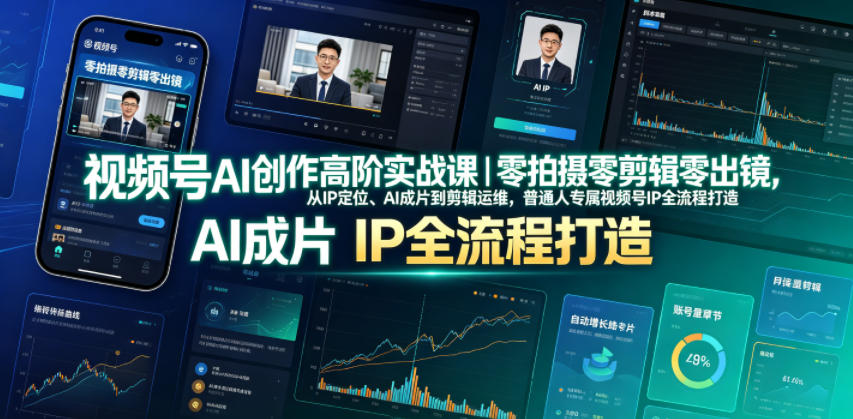 视频号AI创作高阶实战课｜零拍摄零剪辑零出镜，从IP定位、AI成片到剪辑运维，普通人专属视频号IP全流程打造-迦哆网创社