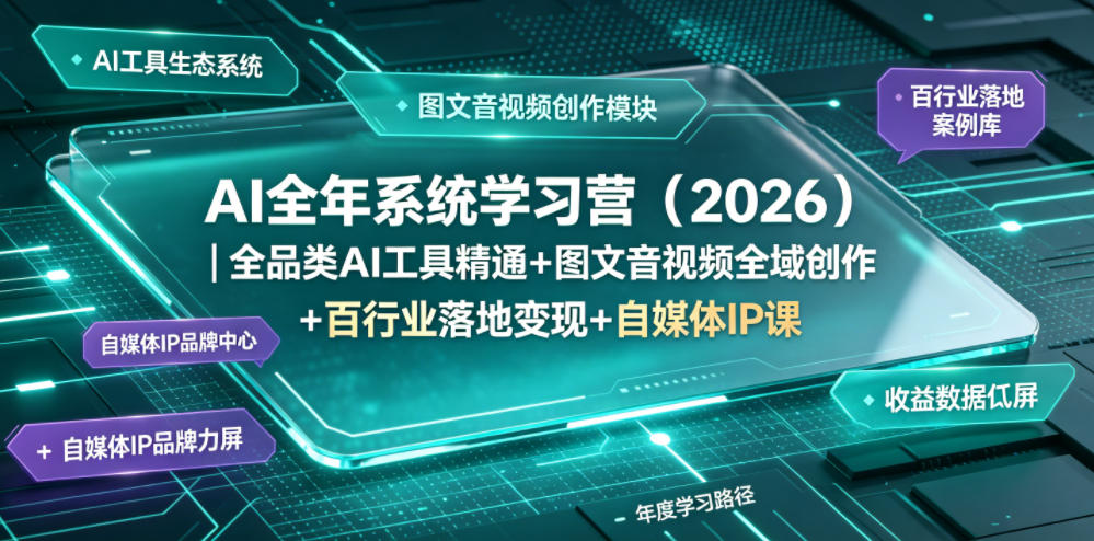 AI全年系统学习营(2026)｜全品类AI工具精通+图文音视频全域创作+百行业落地变现+自媒体IP打造年度进阶大课-迦哆网创社