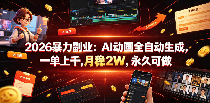 2026暴力副业：AI动画全自动生成，一单上千，月稳2W，永久可做【揭秘】-迦哆网创社