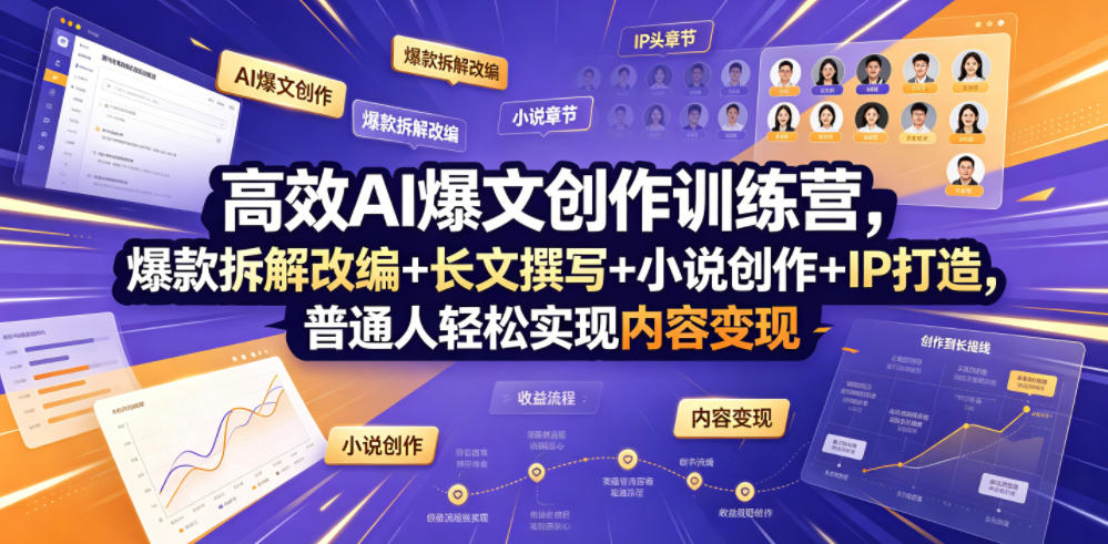 高效AI爆文创作训练营，爆款拆解改编+长文撰写+小说创作+IP打造，普通人轻松实现内容变现-迦哆网创社