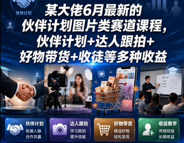 某大佬6月最新的伙伴计划图片类赛道课程，伙伴计划+达人跟拍+好物带货+收徒等多种收益-迦哆网创社