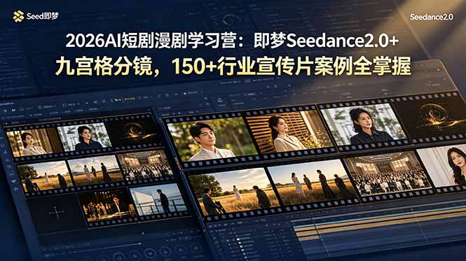 2026AI短剧漫剧学习营：即梦Seedance2.0+九宫格分镜，150+行业宣传片案例全掌握-迦哆网创社