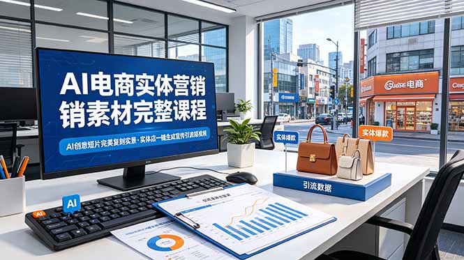 AI电商实体营销素材完整课程，AI创意短片完美复刻实景，实体店一键生成宣传引流短视频-迦哆网创社