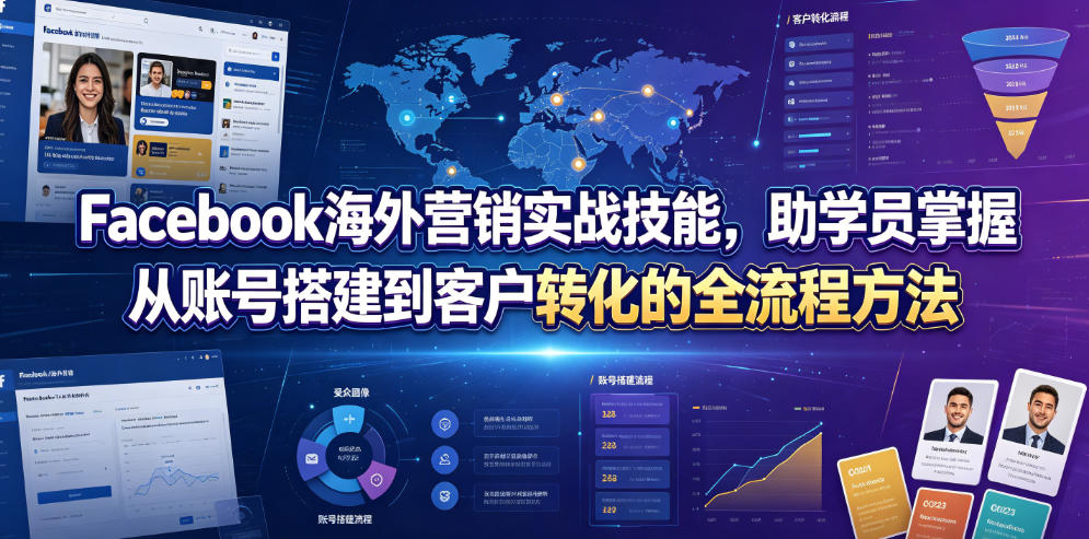Facebook海外营销实战技能，助学员掌握从账号搭建到客户转化的全流程方法-迦哆网创社