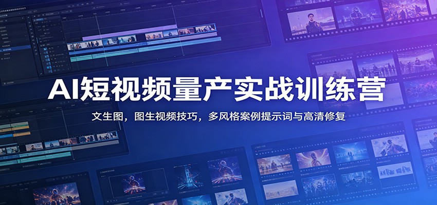 AI短视频量产实战训练营：文生图，图生视频技巧，多风格案例提示词与高清修复-迦哆网创社