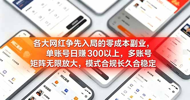 各大网红争先入局的零成本副业，单账号日赚 300 以上，多号矩阵可放大，模式合规长久稳定！-迦哆网创社