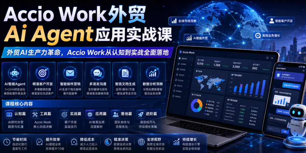 Accio Work外贸Ai Agent应用实战课，外贸AI生产力革命，Accio Work从认知到实战全面落地-迦哆网创社