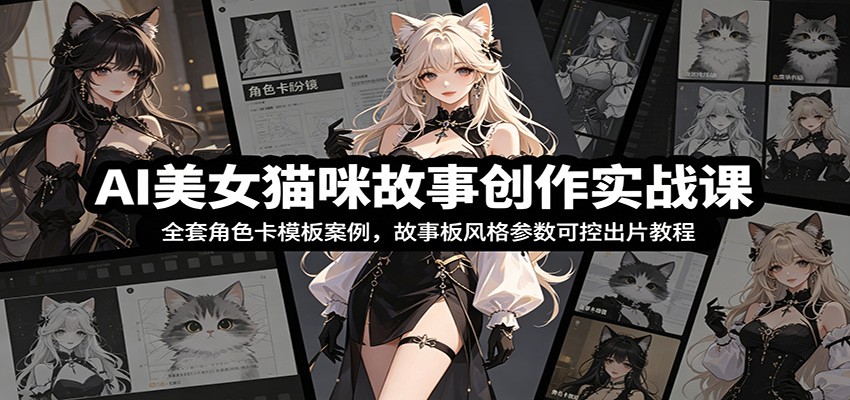 AI美女猫咪故事创作实战课：全套角色卡模板案例，故事板风格参数可控出片教程-迦哆网创社