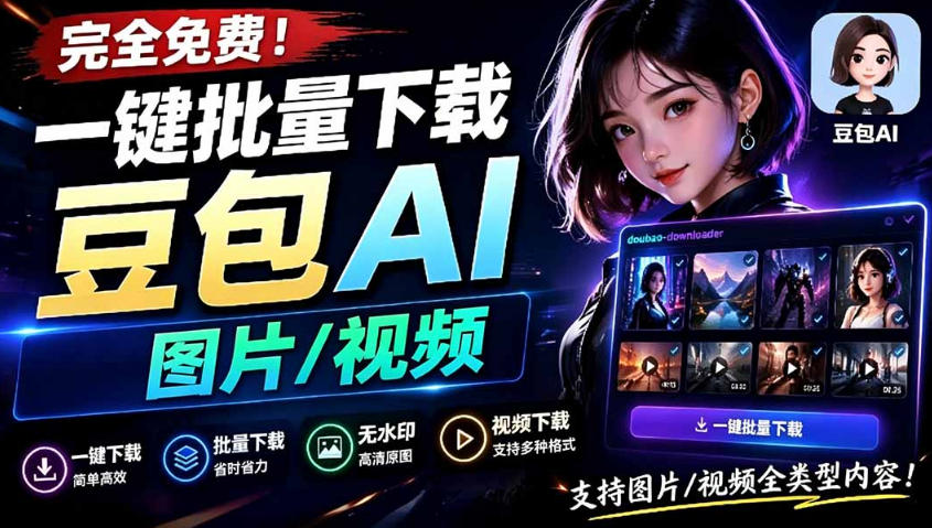 Github最新发布！一键批量下载豆包AI无水印图片/视频，简单易用，自动解析提示词-迦哆网创社