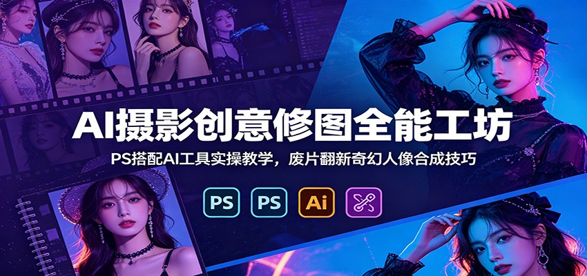AI摄影创意修图全能工坊：PS搭配AI工具实操教学，废片翻新奇幻人像合成技巧-迦哆网创社