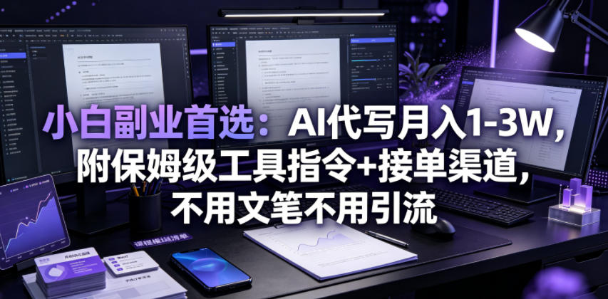 小白副业首选：AI代写月入1-3W，附保姆级工具指令+接单渠道，不用文笔不用引流【揭秘】-迦哆网创社