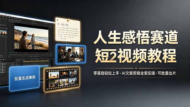 人生感悟赛道短视频教程，零基础轻松上手，AI文案剪辑全套实操可批量出片-迦哆网创社