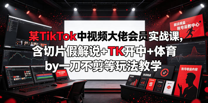 某TikTok中视频大佬会员实战课，含切片假解说+TK开中+体育by一刀不剪等玩法教学-迦哆网创社