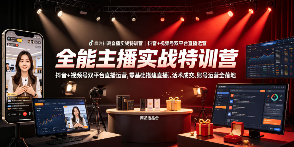 全能主播实战特训营|抖音+视频号双平台直播运营,零基础搭建直播间、精准选品、话术成交、账号运营全落地-迦哆网创社
