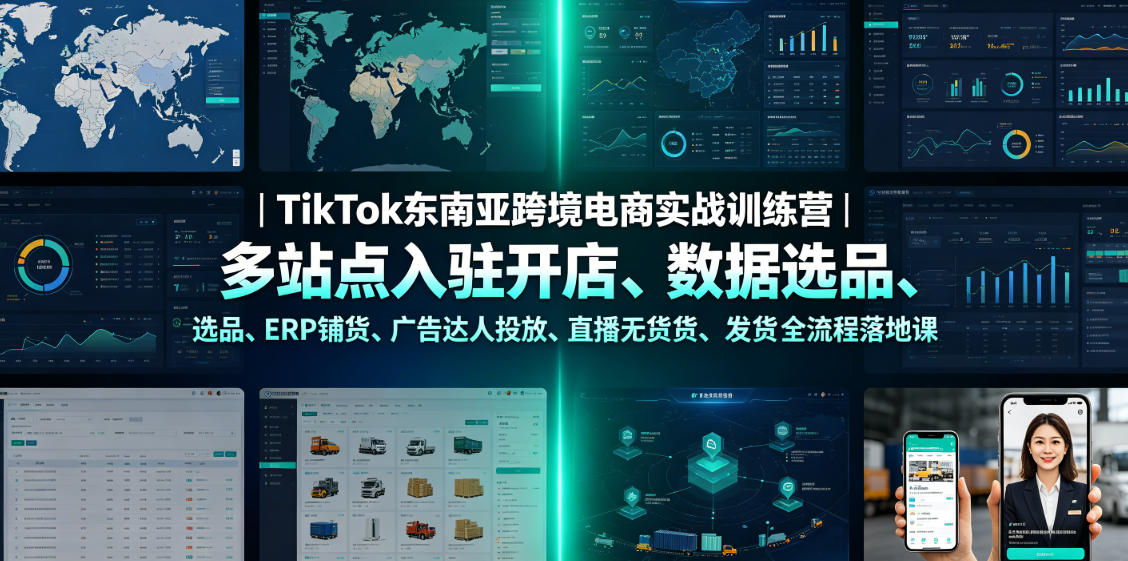 TikTok东南亚跨境电商实战训练营｜多站点入驻开店、数据选品、ERP铺货、广告达人投放、直播无货源发货全流程落地课-迦哆网创社